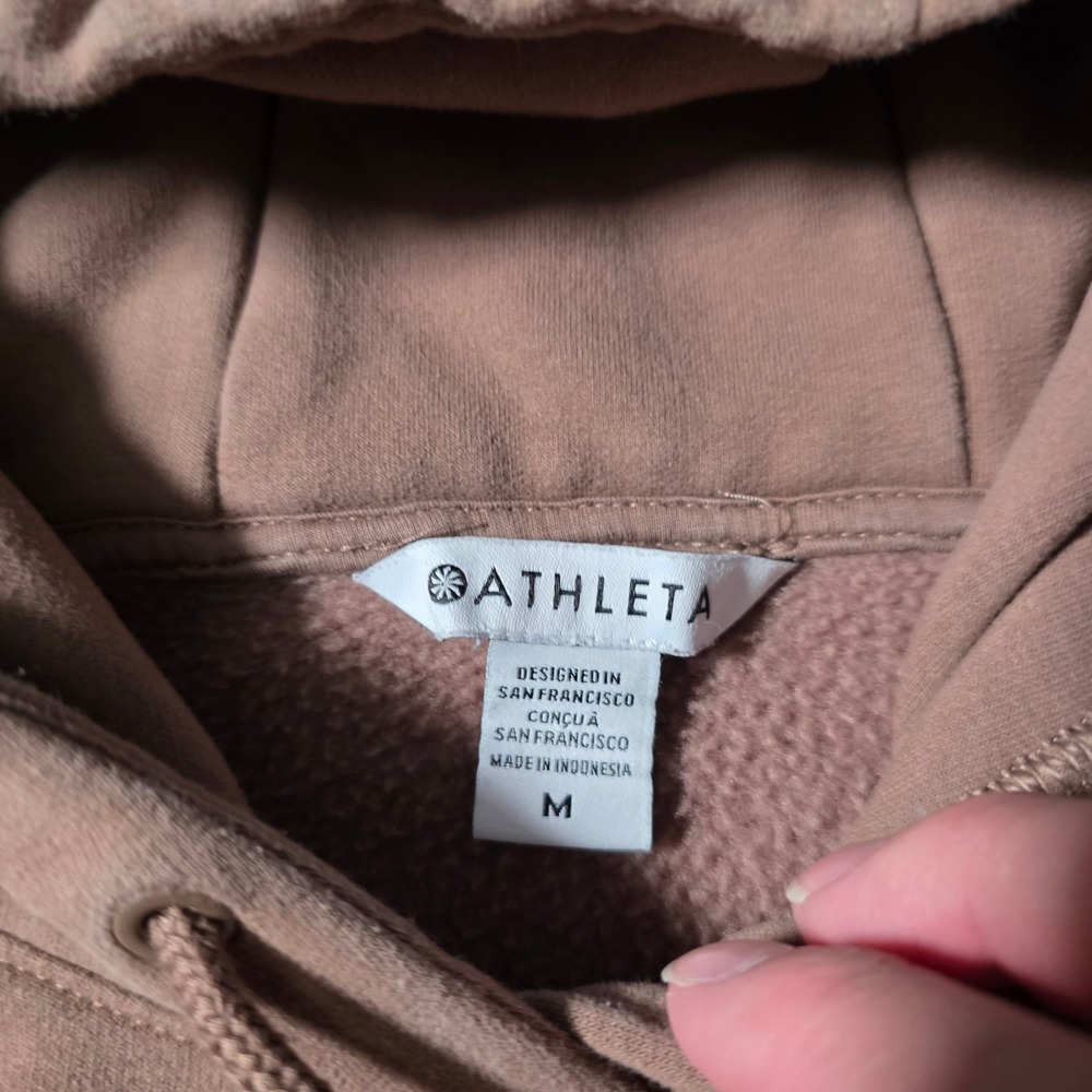 Athleta Womens Medium Retroplush II Hoodie Mauve Brown Fleece Lined Sweatshirt - Picture 3 of 6